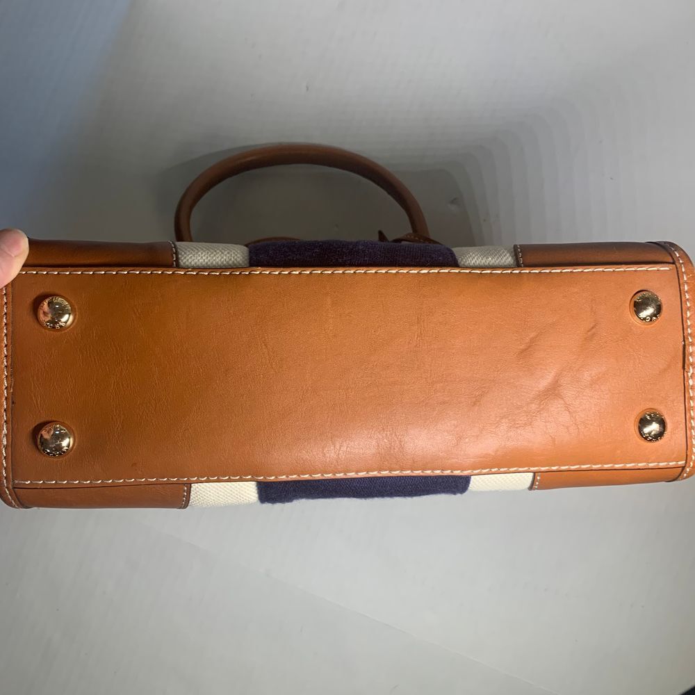 Michael Kors Hamilton Satchel Navy and Cream Stripe Canvas/Leather Shoulder Bag - Picture 15 of 16